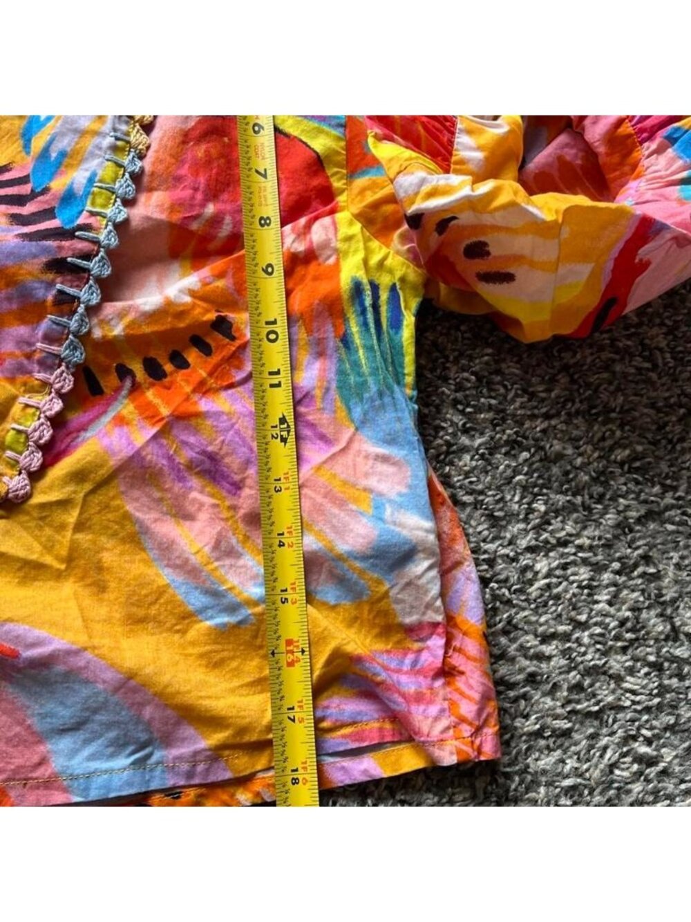 Farm Rio Neon Macaws Collar Puff Sleeve Med Blouse Boho Festival Tropical Vacay - Picture 7 of 7
